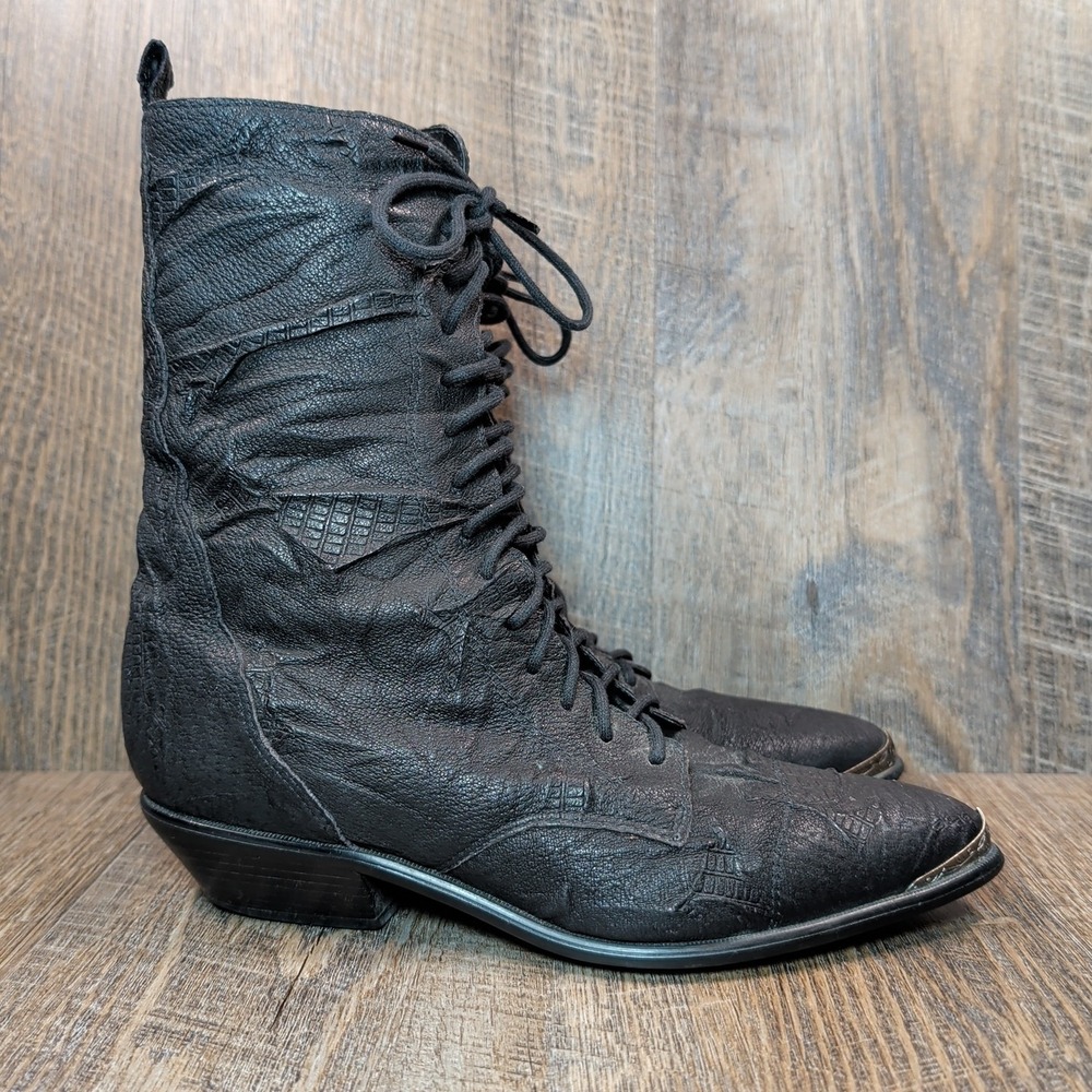 Acme Vintage 90s Rhianon Black Leather Lace Up Cowboy Western Boots Size 6 M - Picture 2 of 14